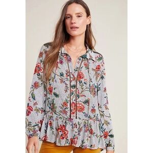 Maeve Anthropologie Floral Top Long Sleeve Blouse 6 Boho Peasant Peplum Spring